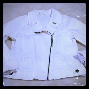 Crazy 8 white denim moto jacket XL 14